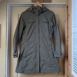 REI E1 Rain Jacket Women Med Green Hooded Waterproof Nylon Long Trench Shell